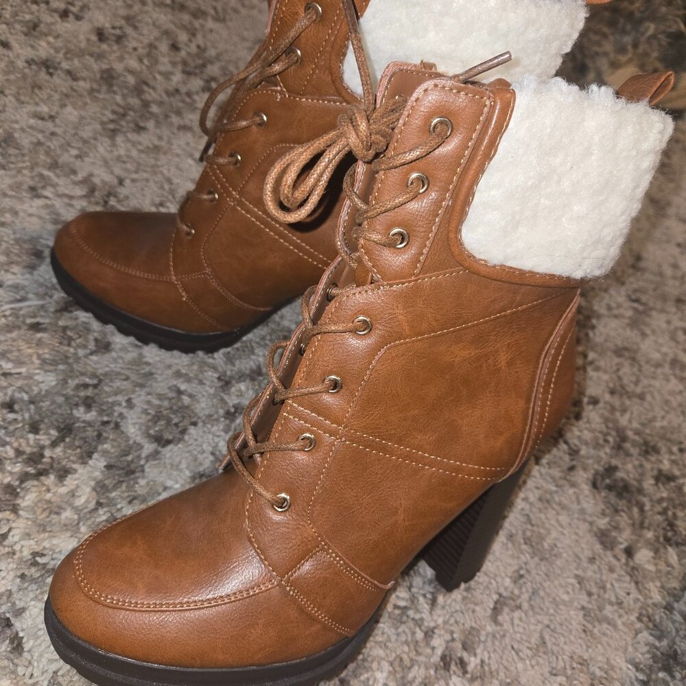 Lace-Up ankle High Heel Boots - brown